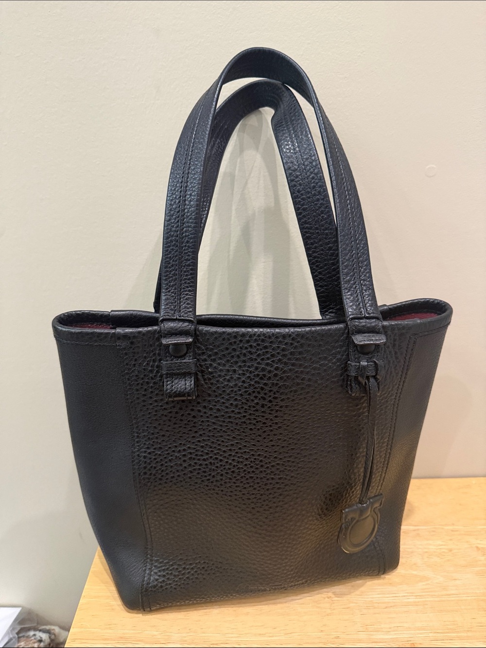 Salvatore Ferragamo Black Pebbled Leather Tote